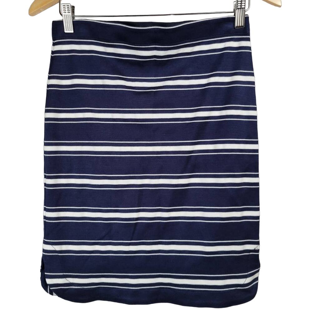 MAX STUDIO Navy White Stripe Pencil Skirt Womens Size XS Stretch Knit Casual